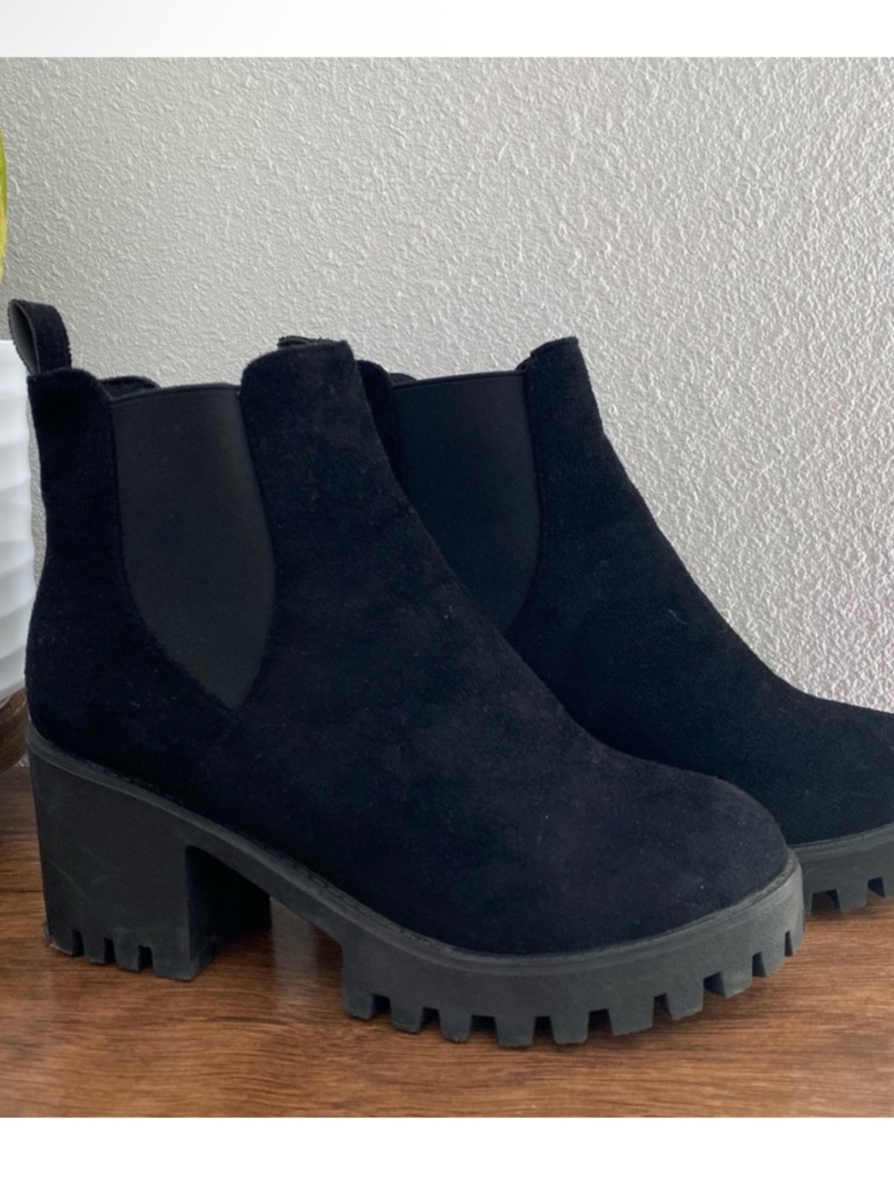 Black Chunky Heel Ankle Boots with Lug Sole